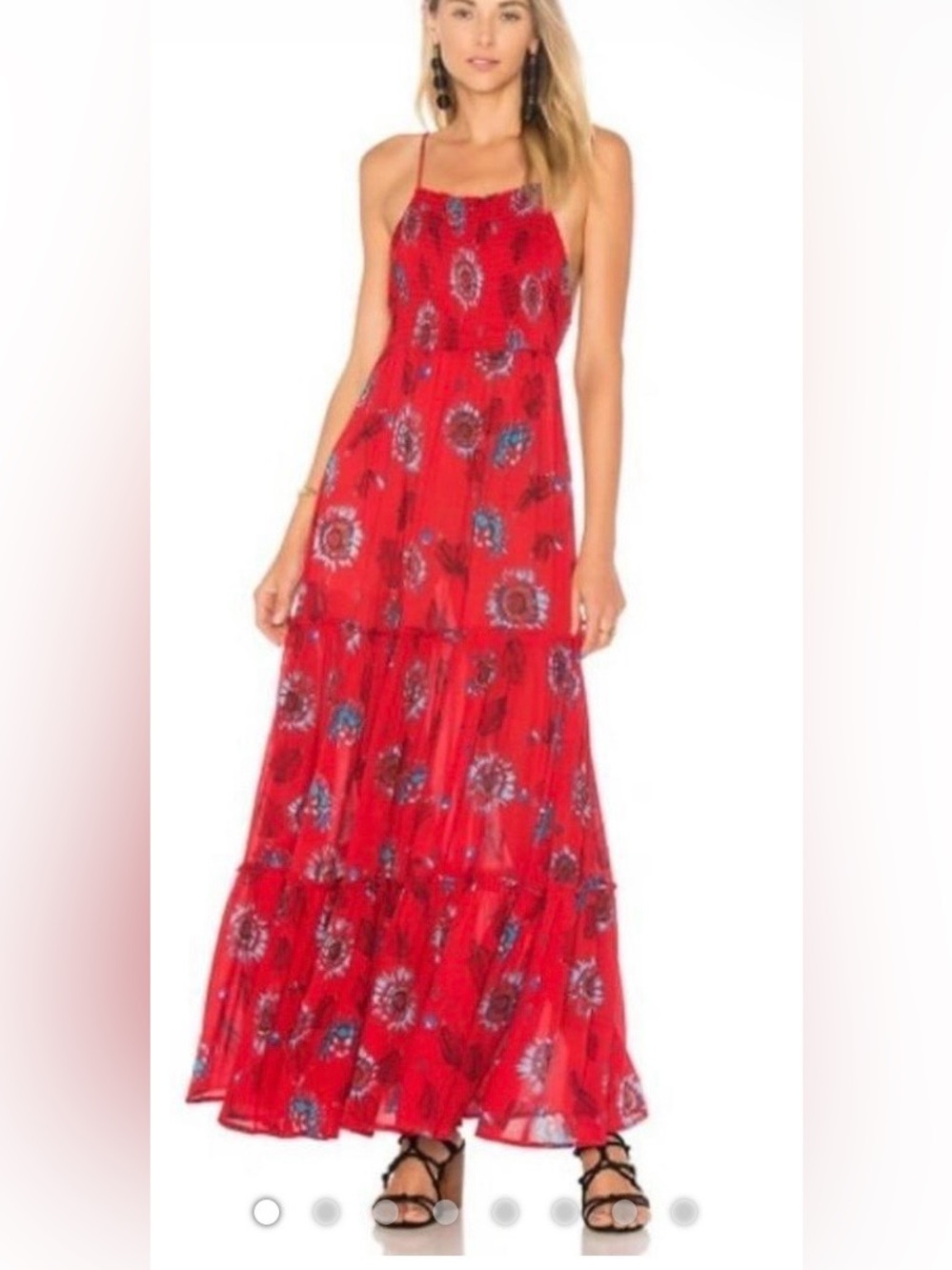 Free People Red Floral Tiered Maxi Dress